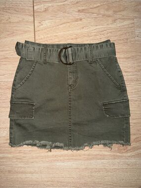 High-Rise Olive Cargo Mini Skirt with Ring Belt